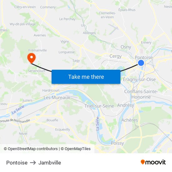 Pontoise to Jambville map