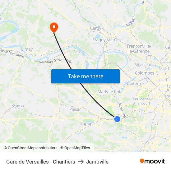 Gare de Versailles - Chantiers to Jambville map