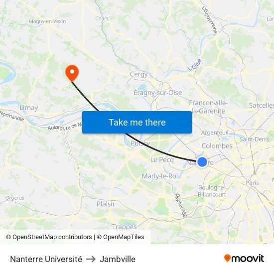 Nanterre Université to Jambville map