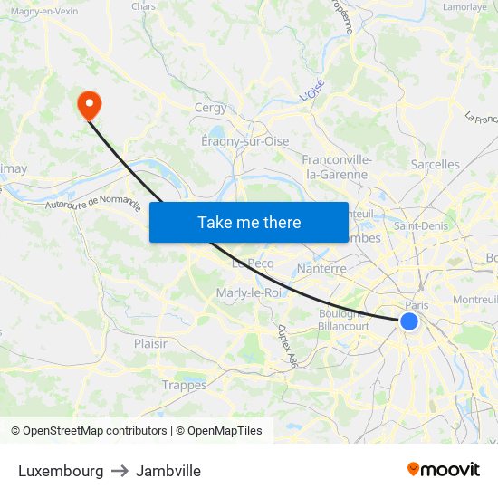 Luxembourg to Jambville map