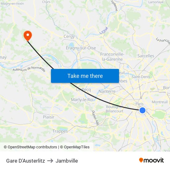 Gare D'Austerlitz to Jambville map