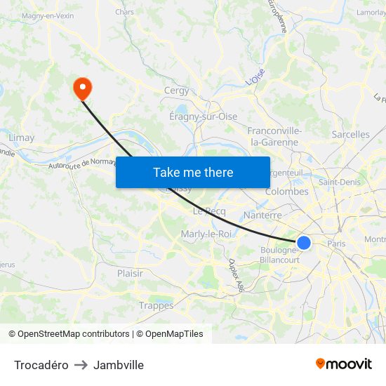 Trocadéro to Jambville map