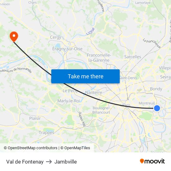 Val de Fontenay to Jambville map