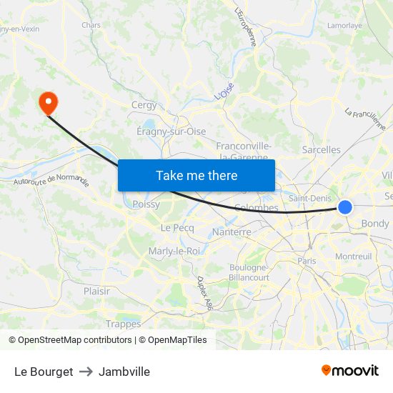 Le Bourget to Jambville map