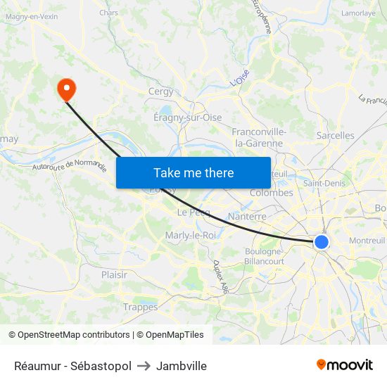 Réaumur - Sébastopol to Jambville map