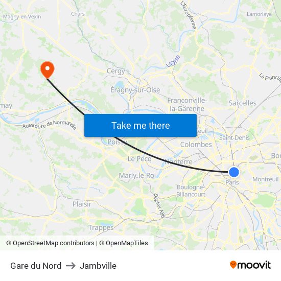 Gare du Nord to Jambville map