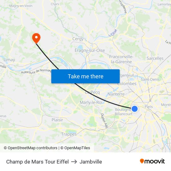Champ de Mars Tour Eiffel to Jambville map