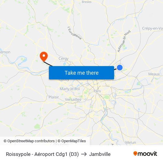Roissypole - Aéroport Cdg1 (D3) to Jambville map