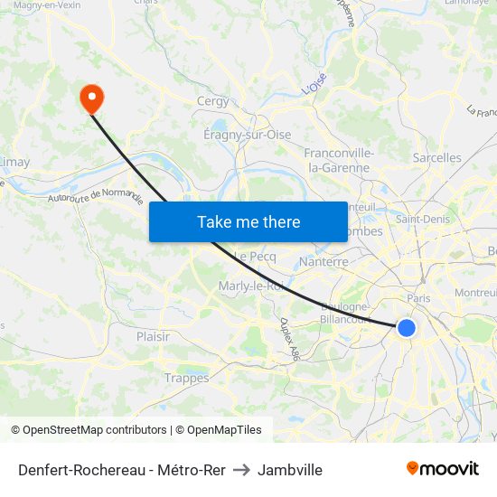 Denfert-Rochereau - Métro-Rer to Jambville map