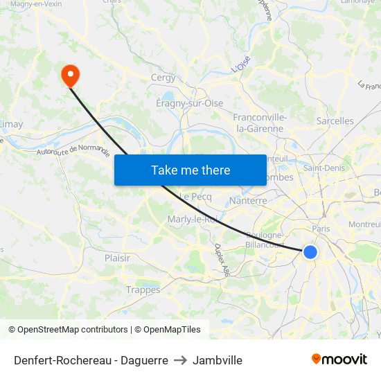 Denfert-Rochereau - Daguerre to Jambville map