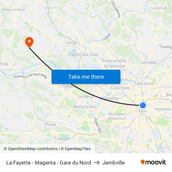 La Fayette - Magenta - Gare du Nord to Jambville map
