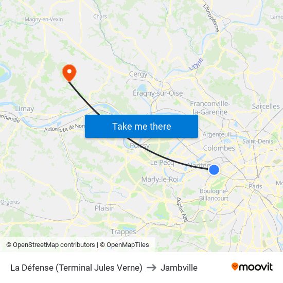La Défense (Terminal Jules Verne) to Jambville map