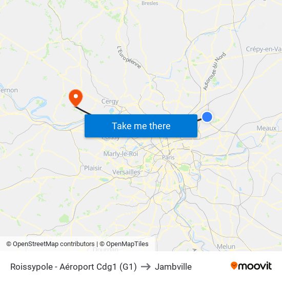 Roissypole - Aéroport Cdg1 (G1) to Jambville map