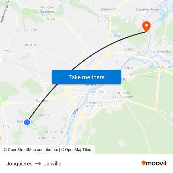 Jonquières to Janville map
