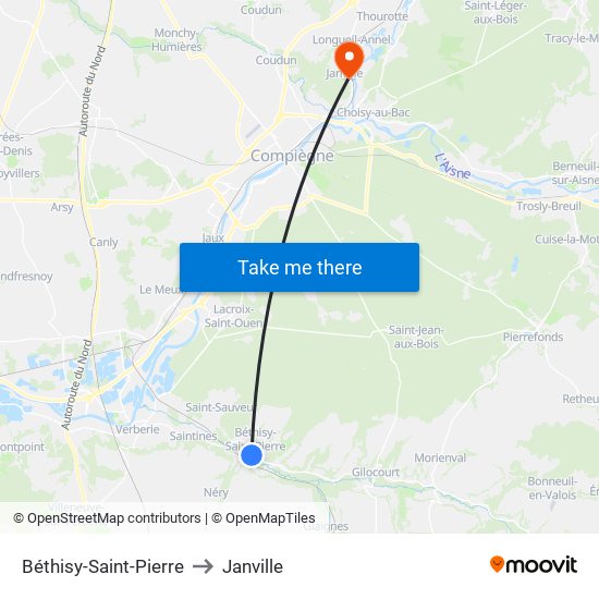Béthisy-Saint-Pierre to Janville map