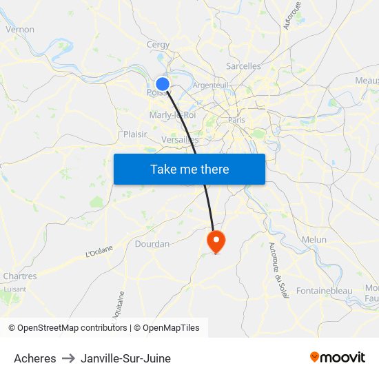 Acheres to Janville-Sur-Juine map