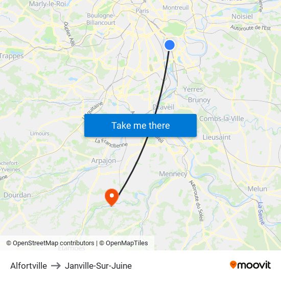 Alfortville to Janville-Sur-Juine map