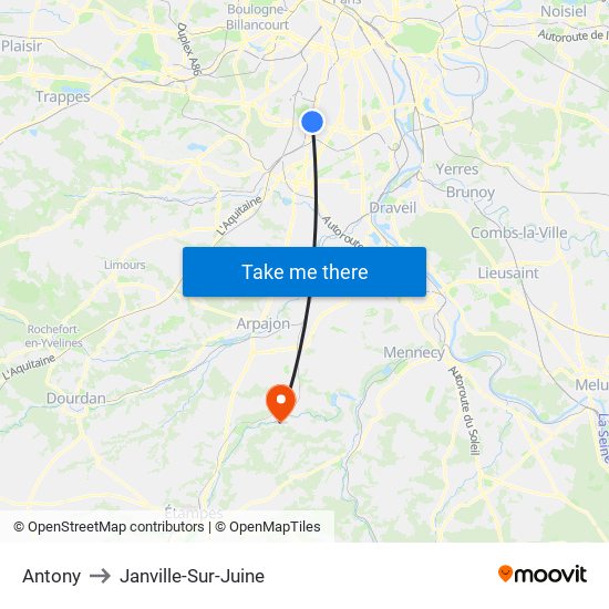 Antony to Janville-Sur-Juine map