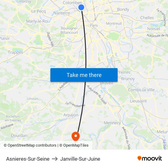Asnieres-Sur-Seine to Janville-Sur-Juine map