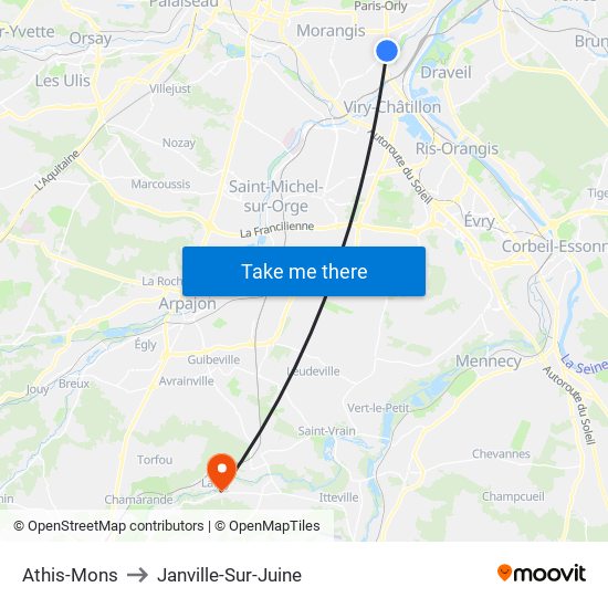 Athis-Mons to Janville-Sur-Juine map