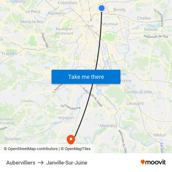 Aubervilliers to Janville-Sur-Juine map