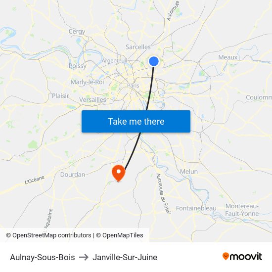 Aulnay-Sous-Bois to Janville-Sur-Juine map