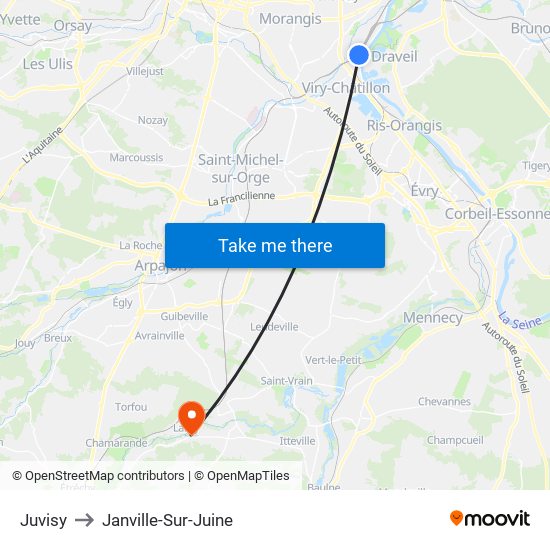 Juvisy to Janville-Sur-Juine map