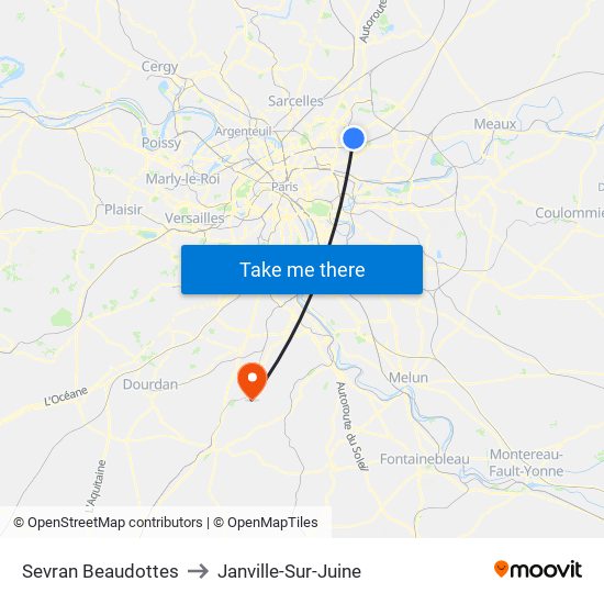 Sevran Beaudottes to Janville-Sur-Juine map