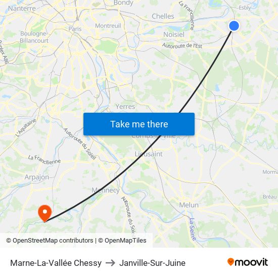 Marne-La-Vallée Chessy to Janville-Sur-Juine map