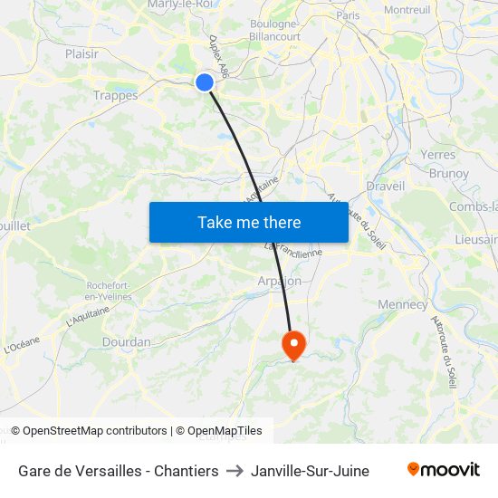 Gare de Versailles - Chantiers to Janville-Sur-Juine map