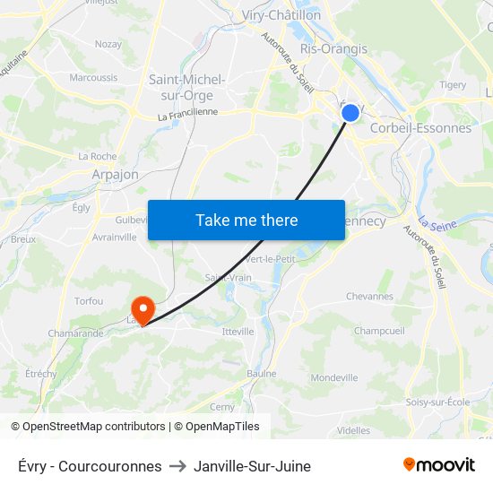 Évry - Courcouronnes to Janville-Sur-Juine map