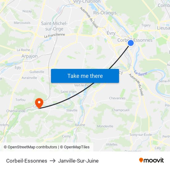 Corbeil-Essonnes to Janville-Sur-Juine map