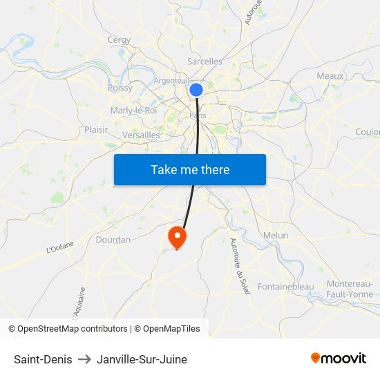 Saint-Denis to Janville-Sur-Juine map