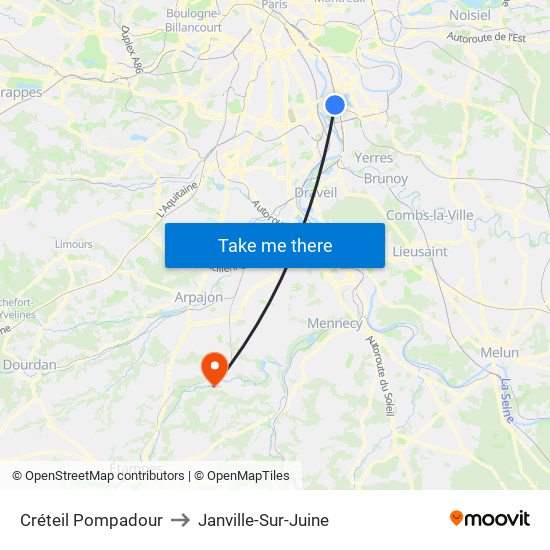 Créteil Pompadour to Janville-Sur-Juine map
