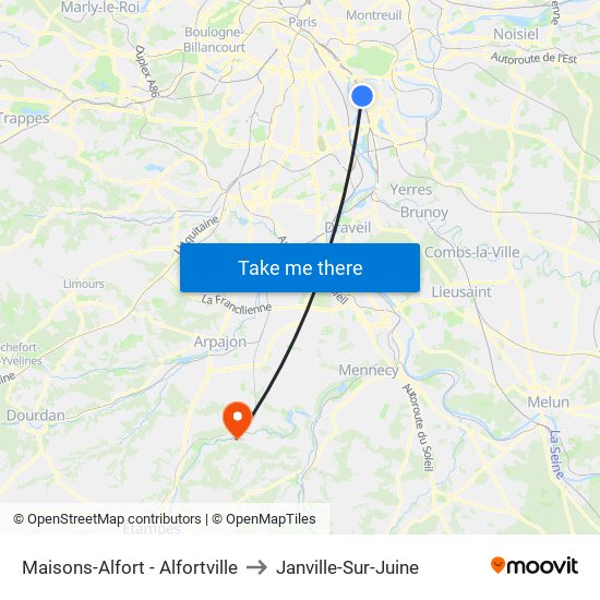 Maisons-Alfort - Alfortville to Janville-Sur-Juine map