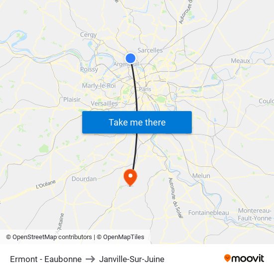 Ermont - Eaubonne to Janville-Sur-Juine map