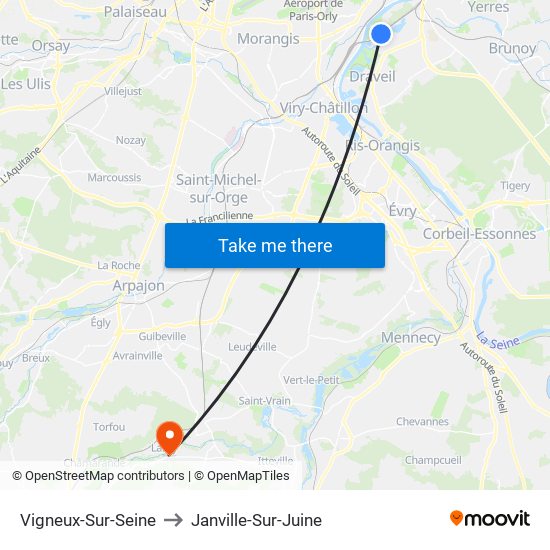 Vigneux-Sur-Seine to Janville-Sur-Juine map