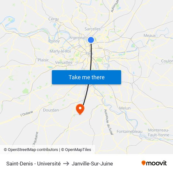 Saint-Denis - Université to Janville-Sur-Juine map