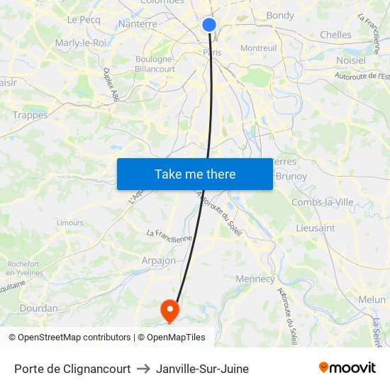 Porte de Clignancourt to Janville-Sur-Juine map