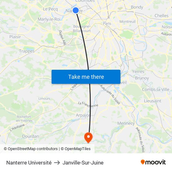 Nanterre Université to Janville-Sur-Juine map