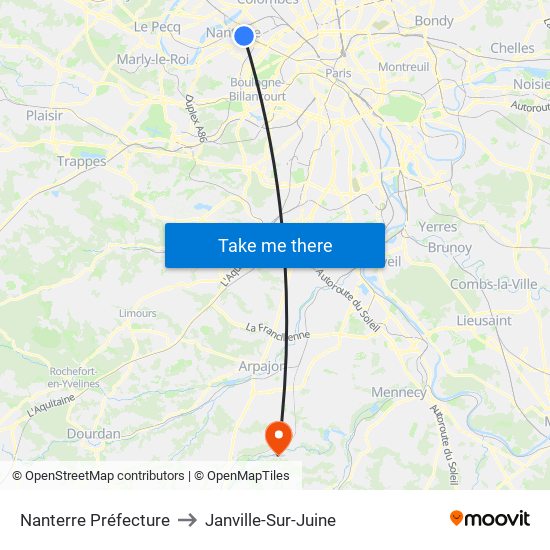 Nanterre Préfecture to Janville-Sur-Juine map