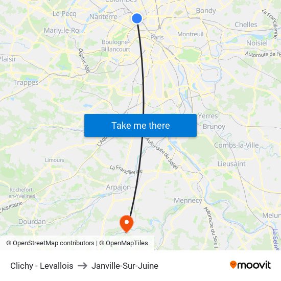 Clichy - Levallois to Janville-Sur-Juine map