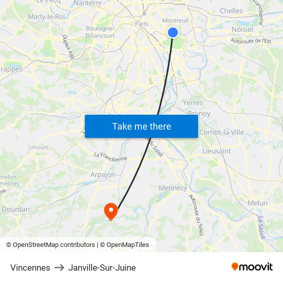 Vincennes to Janville-Sur-Juine map