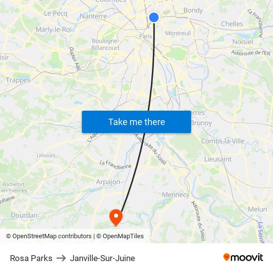 Rosa Parks to Janville-Sur-Juine map