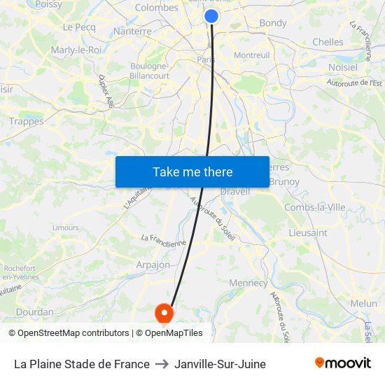 La Plaine Stade de France to Janville-Sur-Juine map
