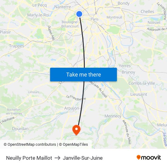 Neuilly Porte Maillot to Janville-Sur-Juine map