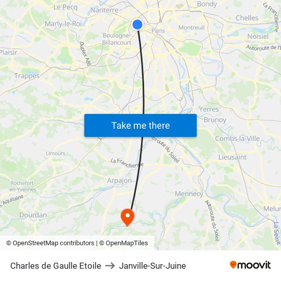 Charles de Gaulle Etoile to Janville-Sur-Juine map