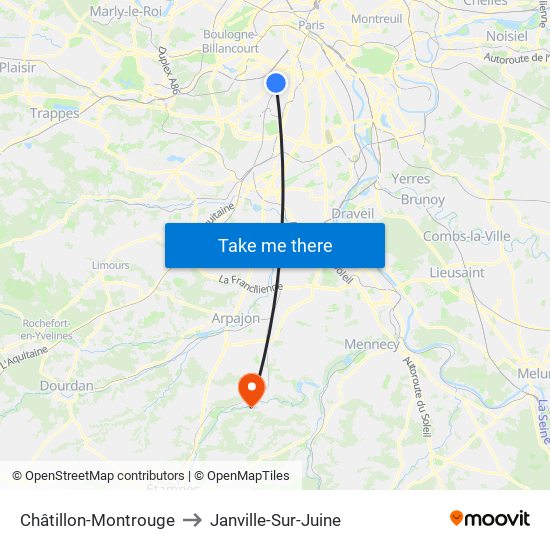 Châtillon-Montrouge to Janville-Sur-Juine map