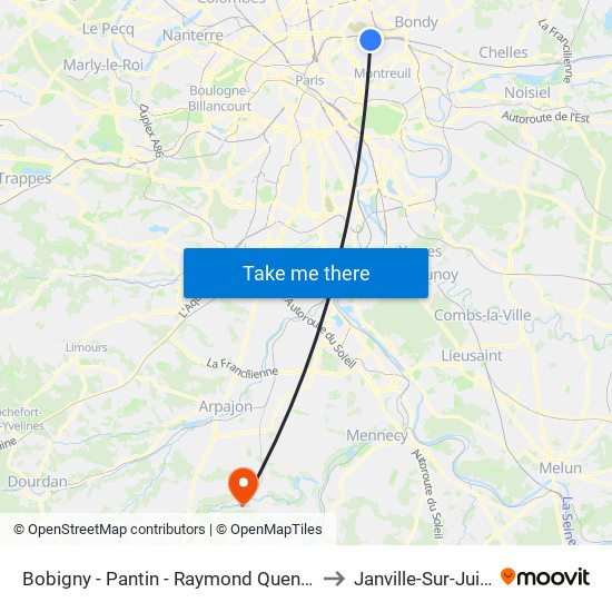 Bobigny - Pantin - Raymond Queneau to Janville-Sur-Juine map