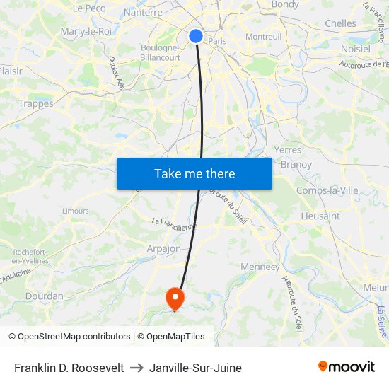 Franklin D. Roosevelt to Janville-Sur-Juine map